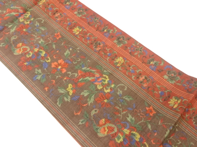 JAPANESE FUKURO OBI / TSUMUGI / WOVEN FLOWER ARABESQUE